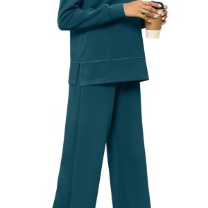 WIHOLL Women's 2 Piece Lounge Sets Sweatshirt Casual Travel Outfits Fashion Wide Leg Tracksuit Cozy Sweatsuits