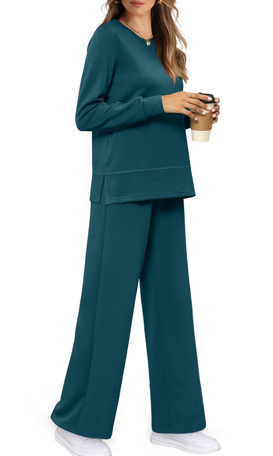 WIHOLL Women's 2 Piece Lounge Sets Sweatshirt Casual Travel Outfits Fashion Wide Leg Tracksuit Cozy Sweatsuits