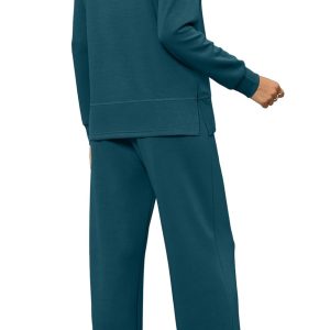 WIHOLL Women's 2 Piece Lounge Sets Sweatshirt Casual Travel Outfits Fashion Wide Leg Tracksuit Cozy Sweatsuits