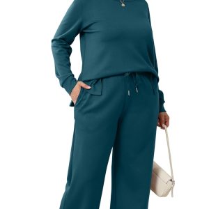 WIHOLL Women's 2 Piece Lounge Sets Sweatshirt Casual Travel Outfits Fashion Wide Leg Tracksuit Cozy Sweatsuits