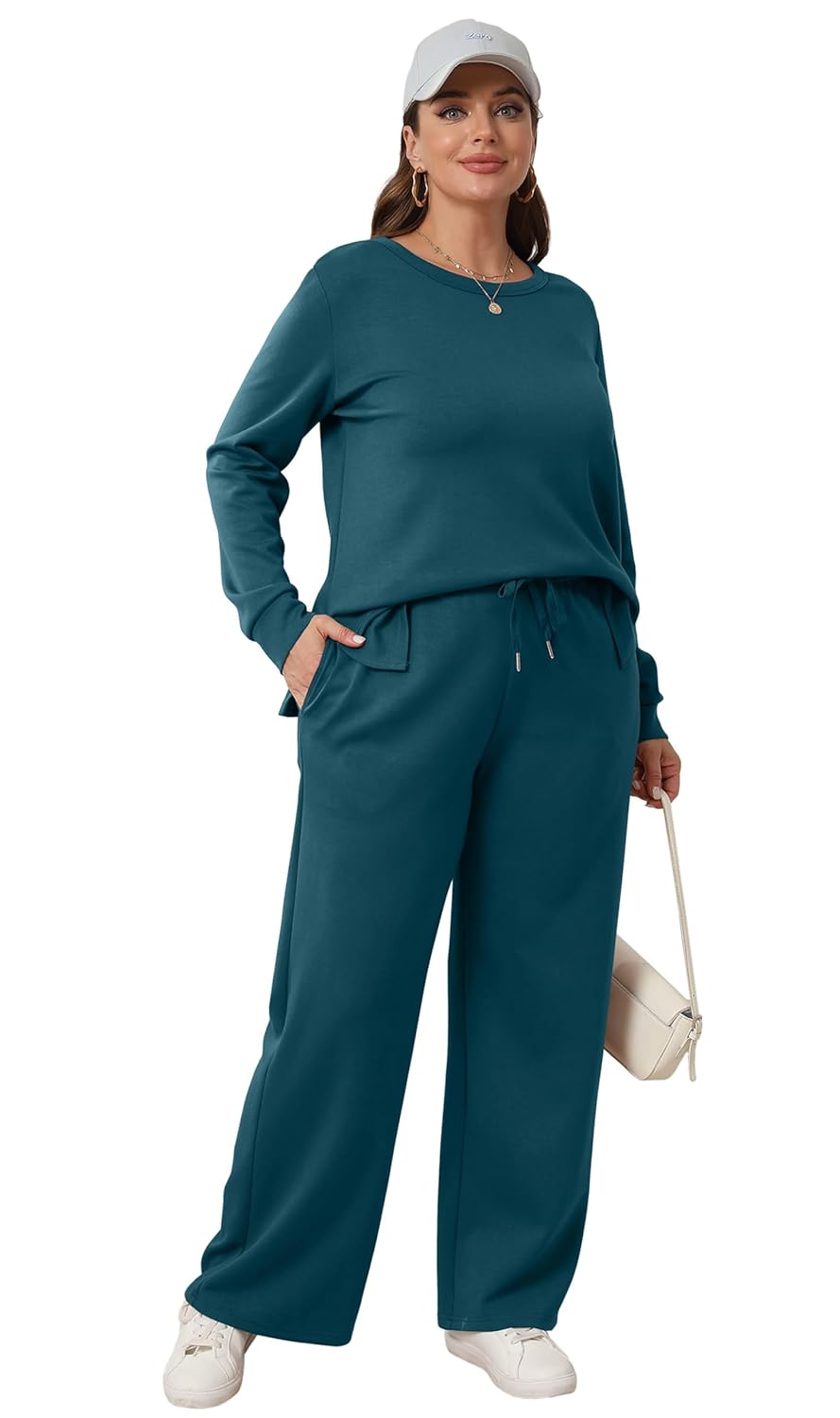 WIHOLL Women's 2 Piece Lounge Sets Sweatshirt Casual Travel Outfits Fashion Wide Leg Tracksuit Cozy Sweatsuits