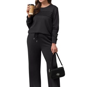 WIHOLL Women's 2 Piece Sets Sweatshirt Casual Travel Outfits Lounge Wide Leg Tracksuit Cozy Sweatsuits Fashion 2025