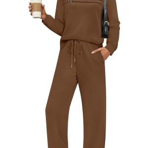 WIHOLL Women's 2 Piece Sets Sweatshirt Casual Travel Outfits Lounge Wide Leg Tracksuit Cozy Sweatsuits Fashion 2025