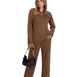 WIHOLL Women's 2 Piece Sets Sweatshirt Casual Travel Outfits Lounge Wide Leg Tracksuit Cozy Sweatsuits Fashion 2025