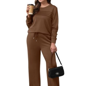 WIHOLL Women's 2 Piece Sets Sweatshirt Casual Travel Outfits Lounge Wide Leg Tracksuit Cozy Sweatsuits Fashion 2025