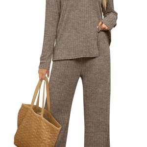 WIHOLL Womens Two Piece Outfits Lounge Sets Cozy Sweater Loungewear with Pockets 2025