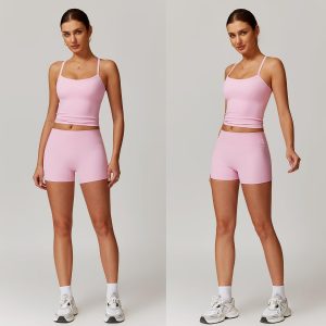 Women 2 Piece Workout Sets (2025 NEW) Yoga Outfit Open Back Tank Top High Waisted Shorts Gym Sets Tracksuits