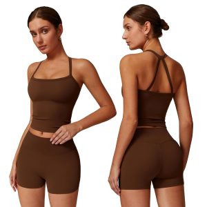 Women 2 Piece Workout Sets (2025 NEW) Yoga Outfit Open Back Tank Top High Waisted Shorts Gym Sets Tracksuits