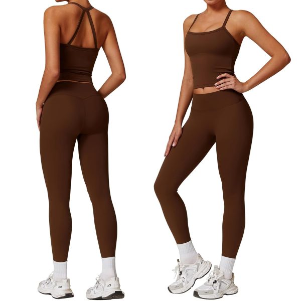 Women 2 Piece Workout Sets (2025 NEW) Yoga Outfit Open Back Tank Top High Waisted Leggings Gym Sets Tracksuits