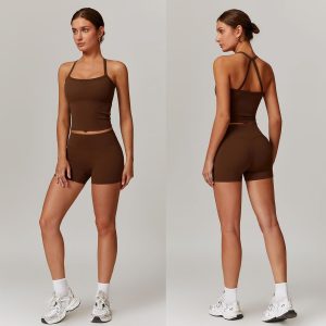 Women 2 Piece Workout Sets (2027 NEW) Yoga Outfit Open Back Tank Top High Waisted Shorts Gym Sets Tracksuits For Women