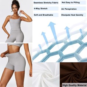 Women 2 Piece Workout Sets (2027 NEW) Yoga Outfit Open Back Tank Top High Waisted Shorts Gym Sets Tracksuits For Women