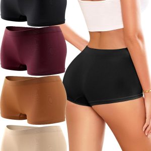 Womens Boyshorts Underwear Seamless Boxer Briefs Full Coverage Soft Stretch Boxer Shorts For Women 4 Pack