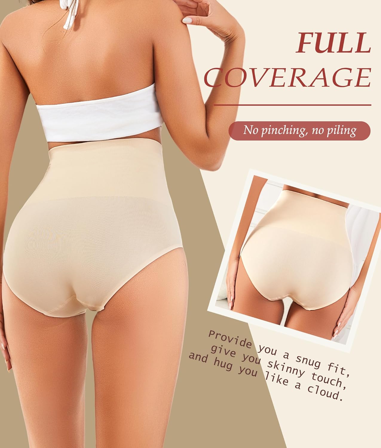 Women's High Waisted Tummy Control Underwear Panties Compression Slimming Seamless Briefs Shapewear 4 Pack