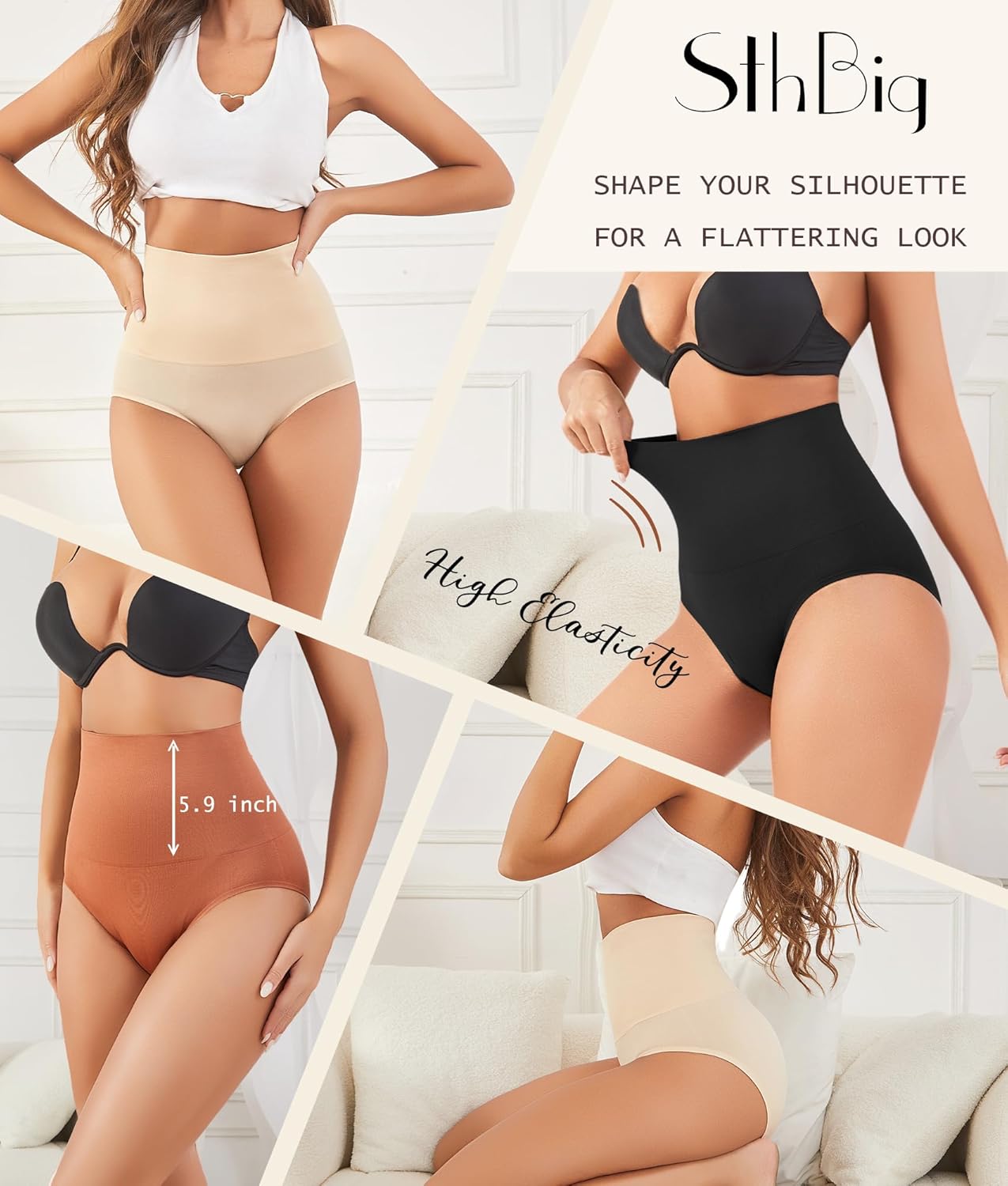 Women's High Waisted Tummy Control Underwear Panties Compression Slimming Seamless Briefs Shapewear 4 Pack