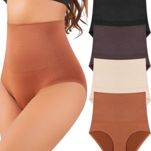 Women's High Waisted Tummy Control Underwear Panties Compression Slimming Seamless Briefs Shapewear 4 Pack