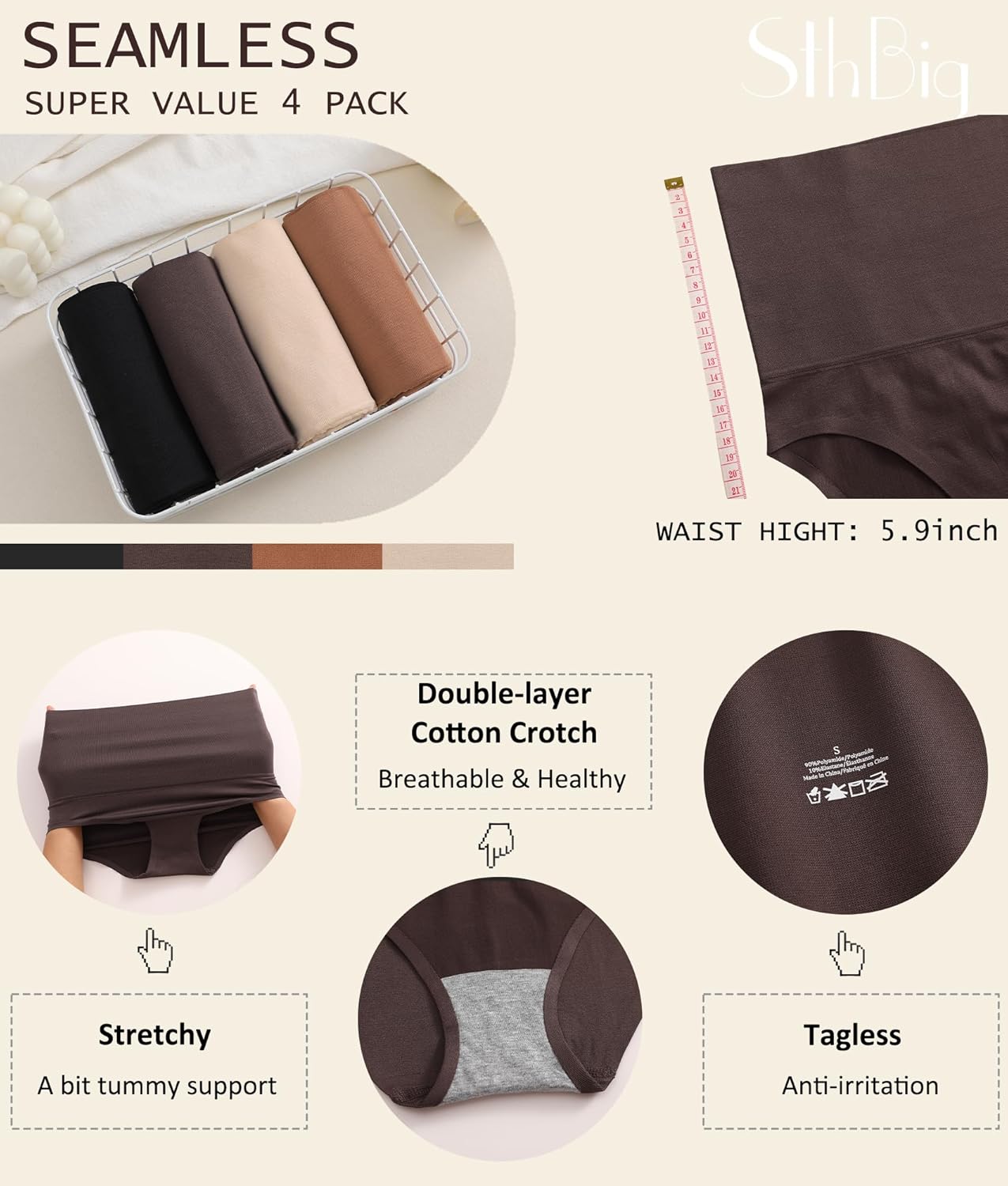 Women's High Waisted Tummy Control Underwear Panties Compression Slimming Seamless Briefs Shapewear 4 Pack