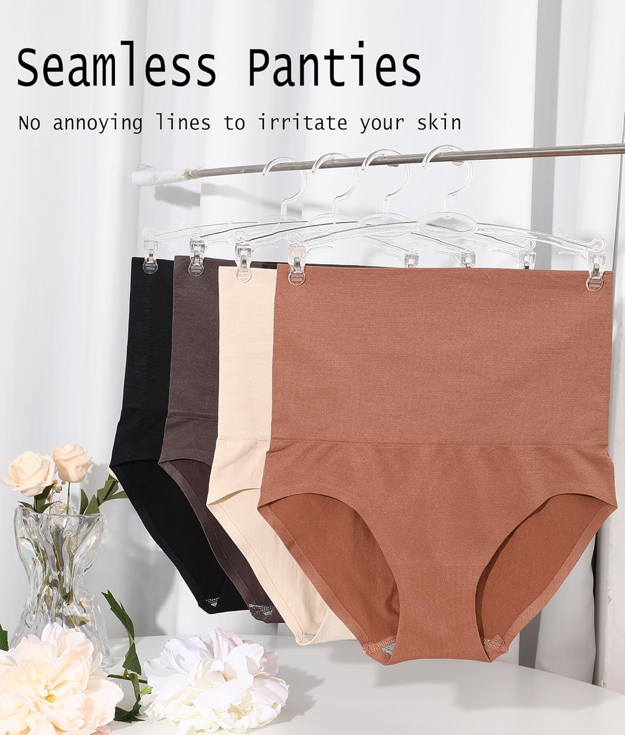 Women's High Waisted Tummy Control Underwear Panties Compression Slimming Seamless Briefs Shapewear 4 Pack