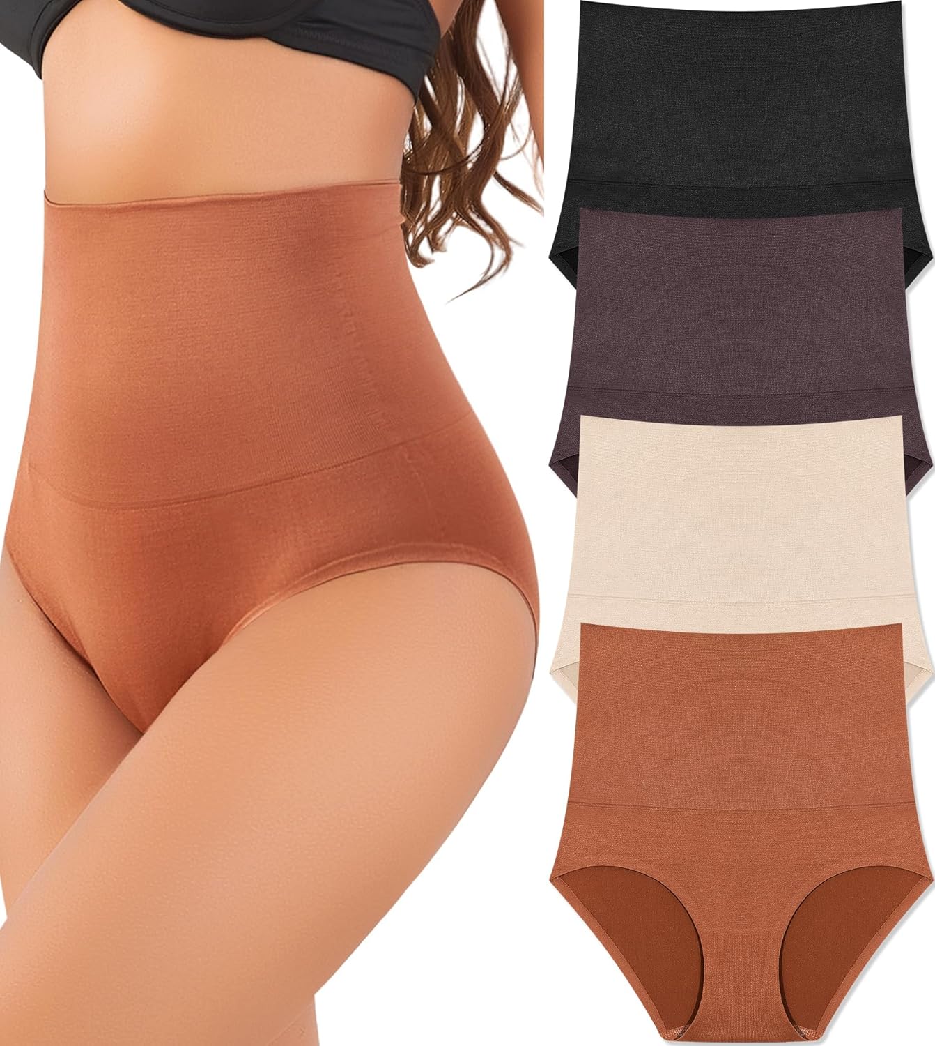 Women's High Waisted Tummy Control Underwear Panties Compression Slimming Seamless Briefs Shapewear 4 Pack