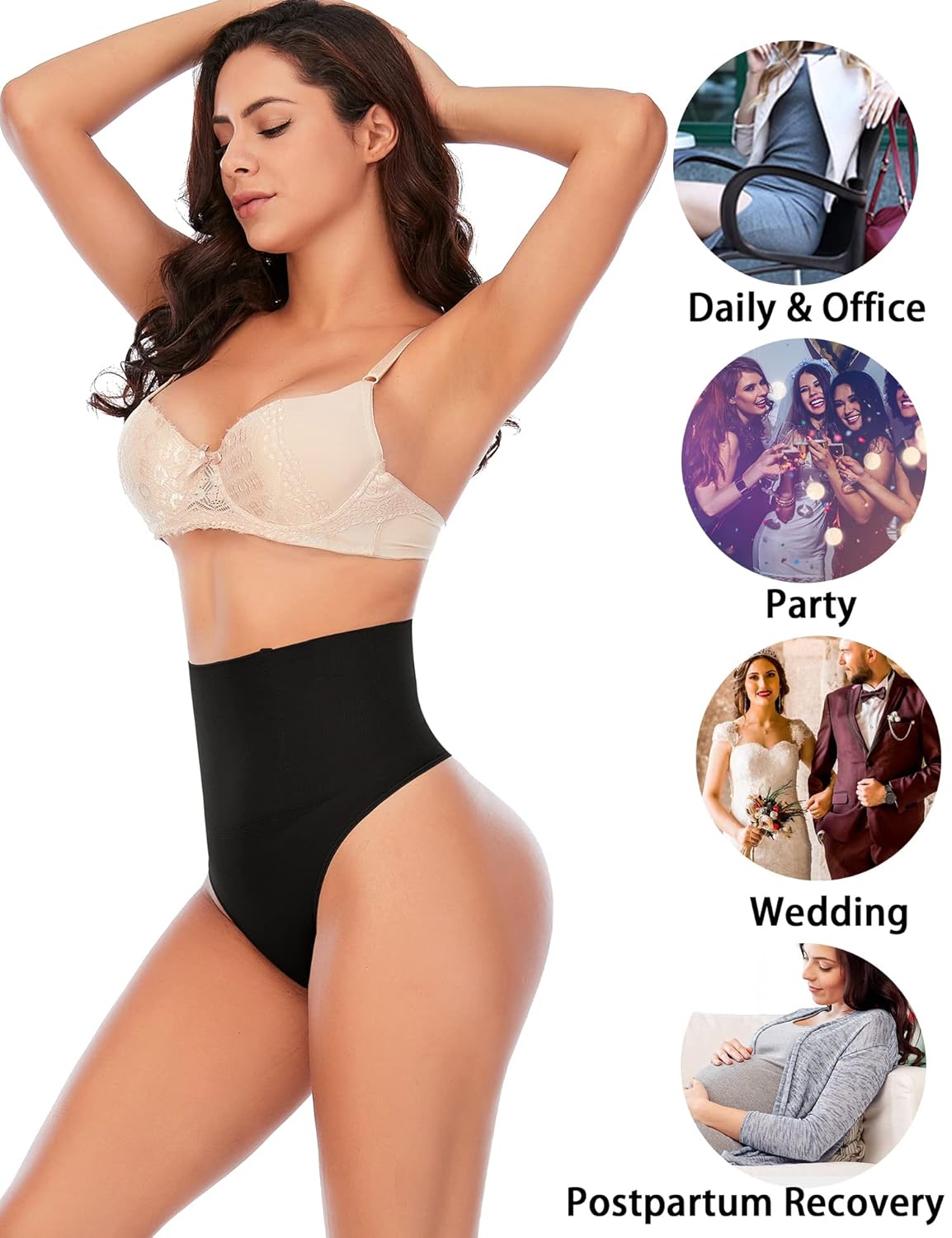 Womens Thong Shapewear Mid to High Waisted Shaper Thong WN0017